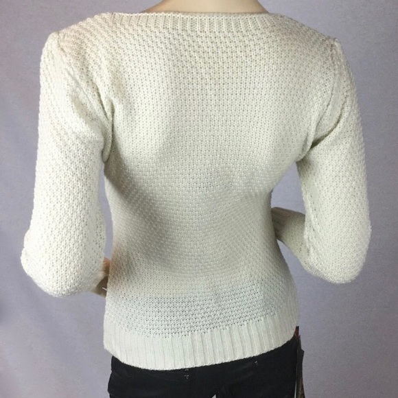 Off white cream Turkish wool Women’s sweater stretch crew neck Red Roza Brand - Picture 3 of 13